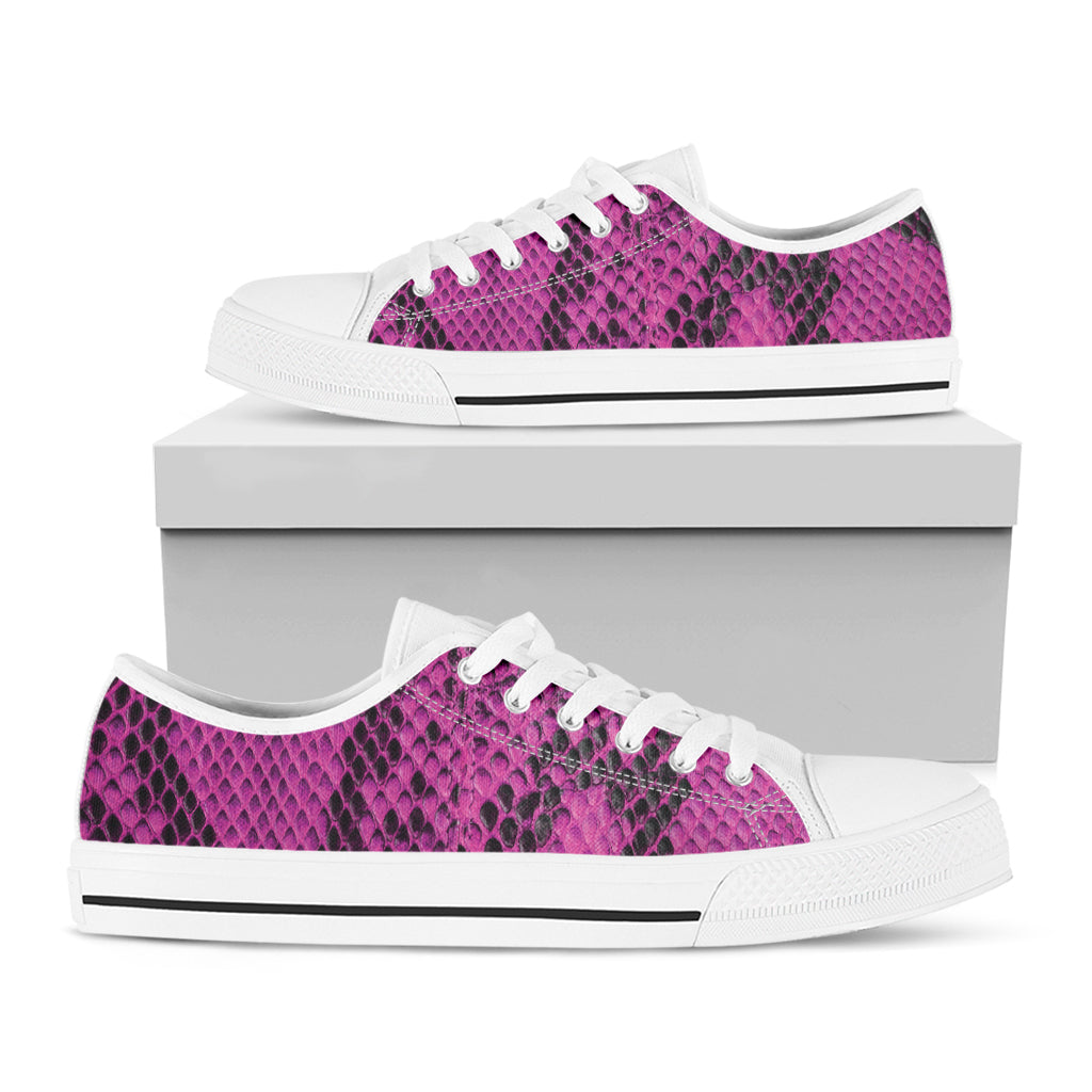 Magenta Pink And Black Snakeskin Print White Low Top Shoes