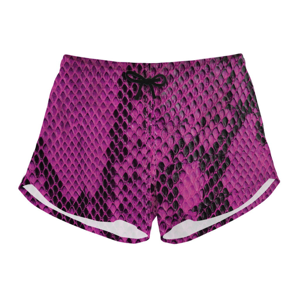 Magenta Pink And Black Snakeskin Print Women's Shorts