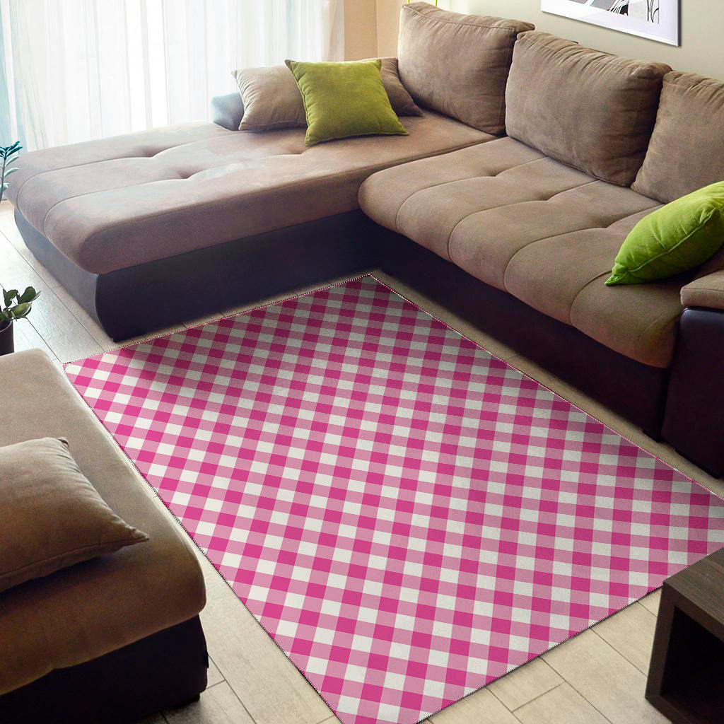 Magenta Pink And White Gingham Print Area Rug