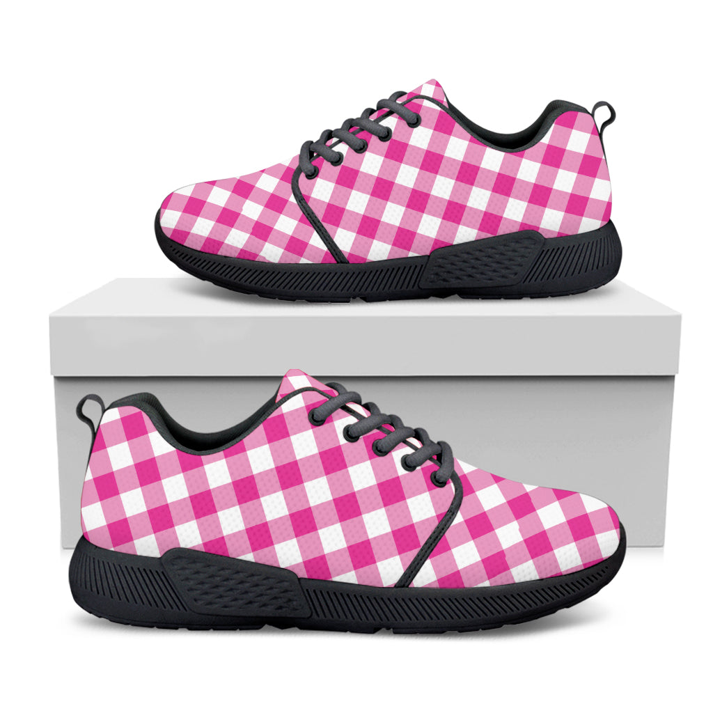 Magenta Pink And White Gingham Print Black Athletic Shoes