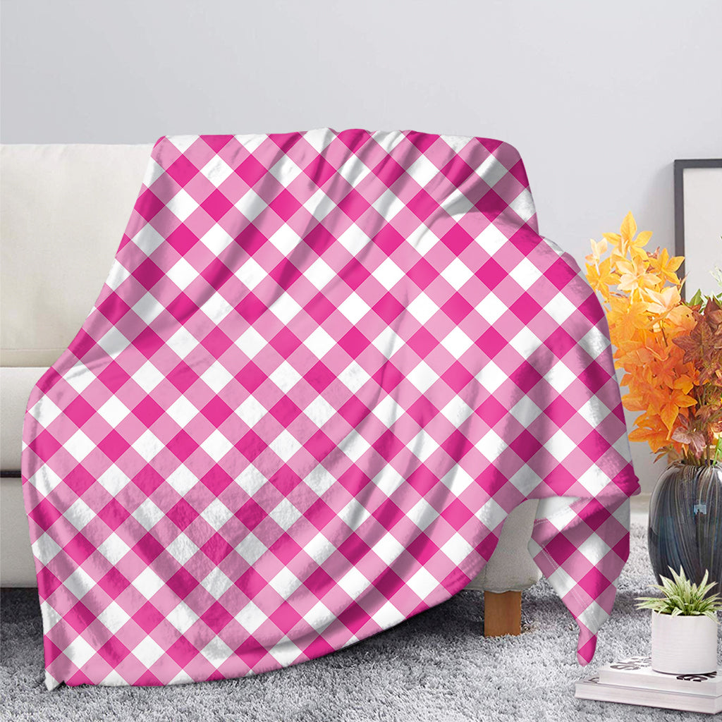 Magenta Pink And White Gingham Print Blanket