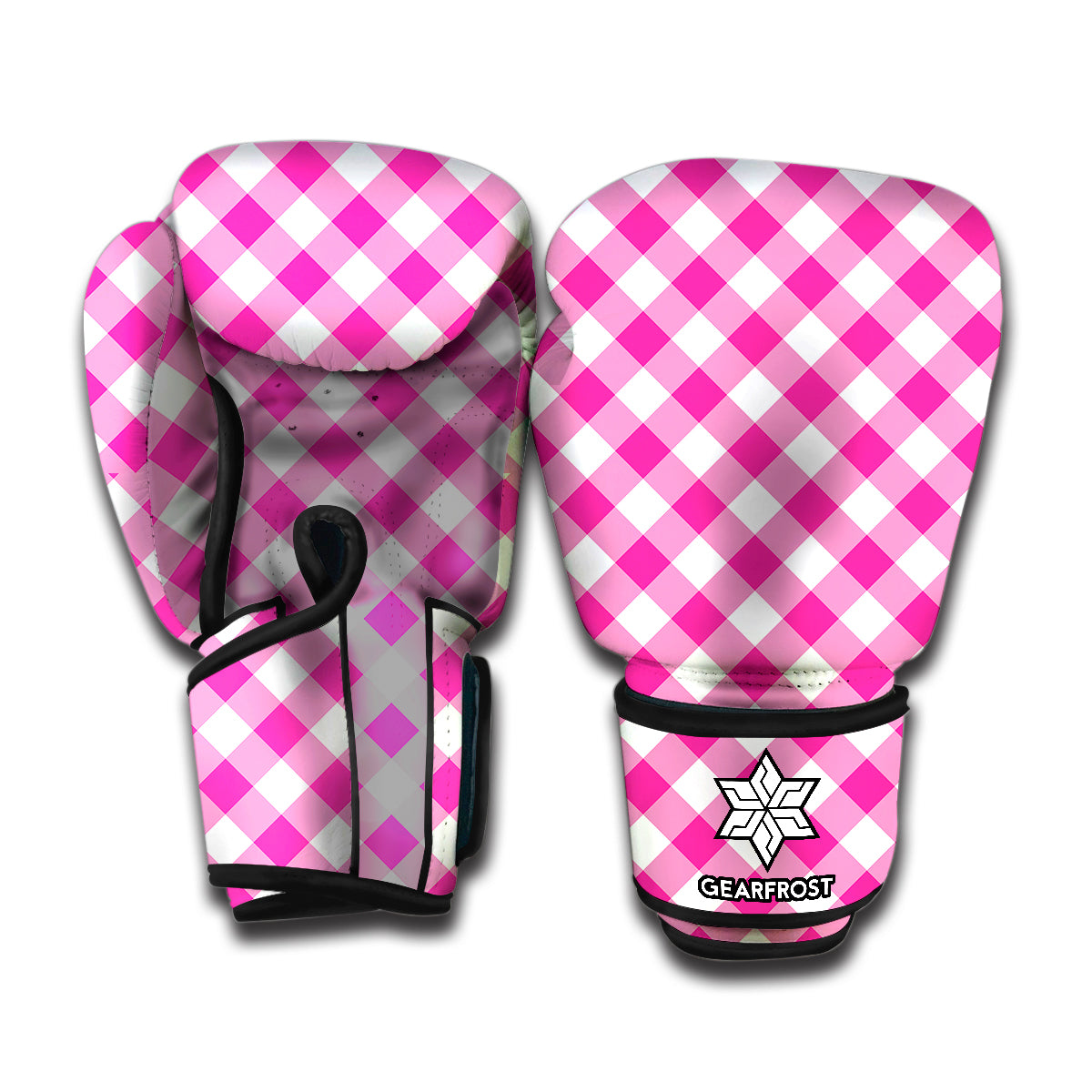 Magenta Pink And White Gingham Print Boxing Gloves