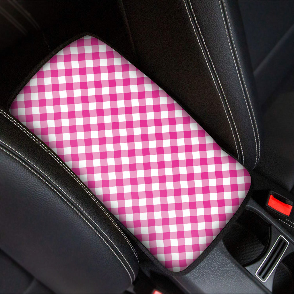 Magenta Pink And White Gingham Print Car Center Console Cover