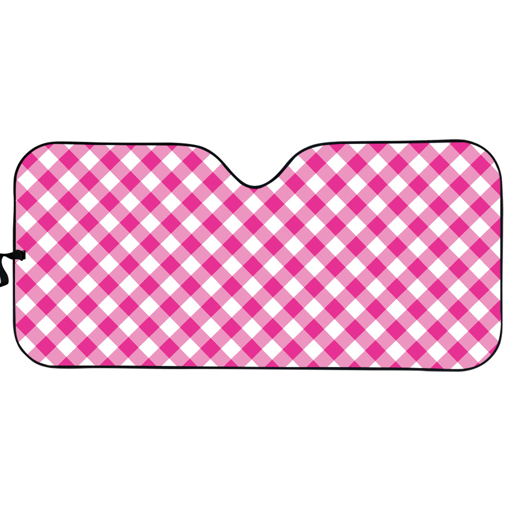 Magenta Pink And White Gingham Print Car Sun Shade