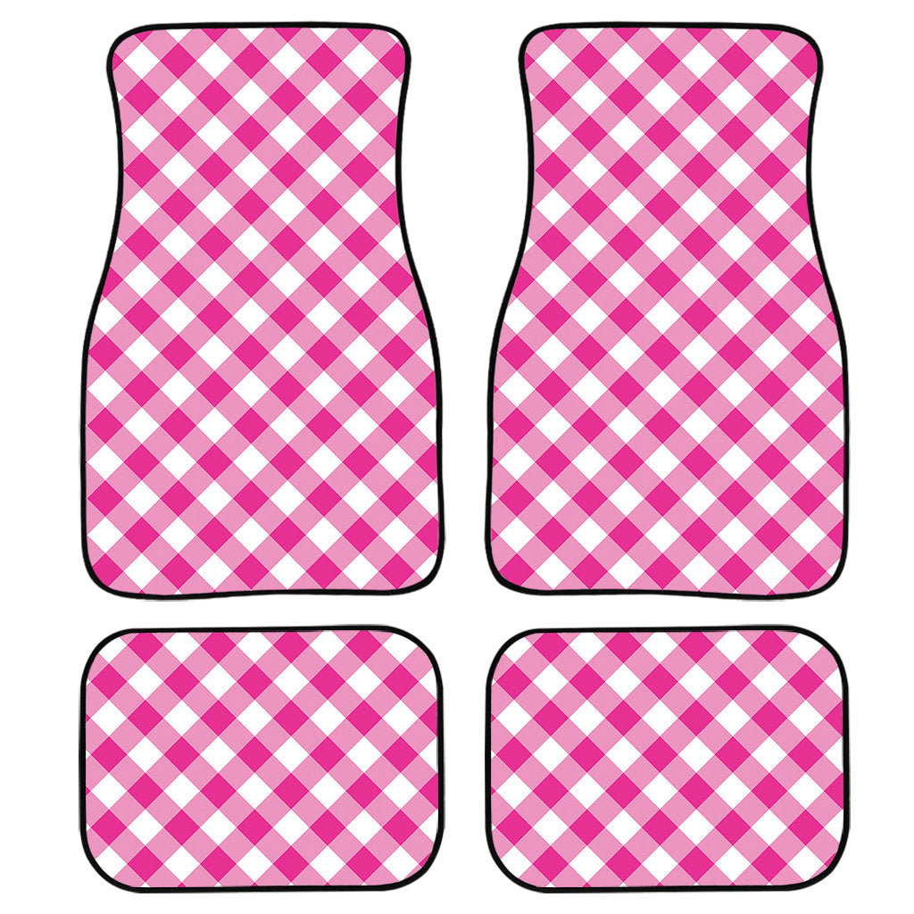 Magenta Pink And White Gingham Print Front and Back Car Floor Mats