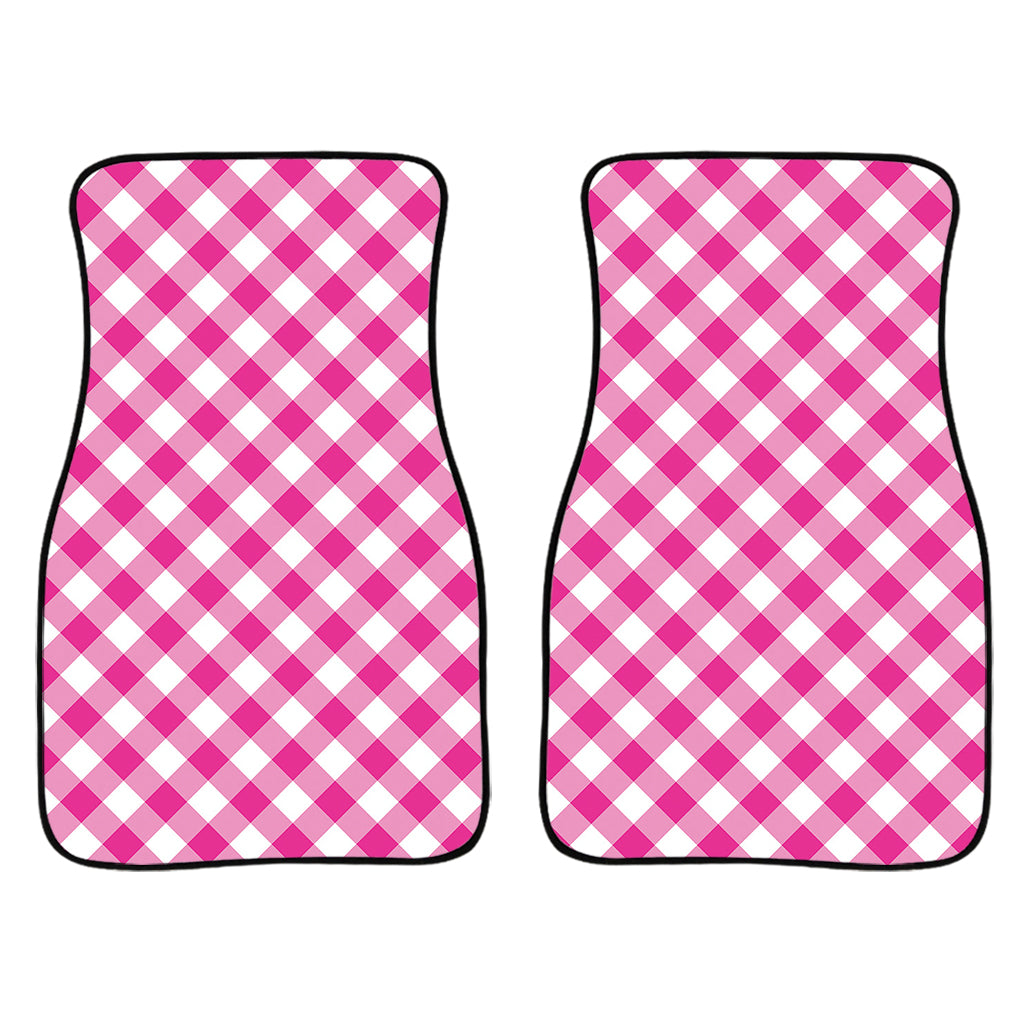 Magenta Pink And White Gingham Print Front Car Floor Mats