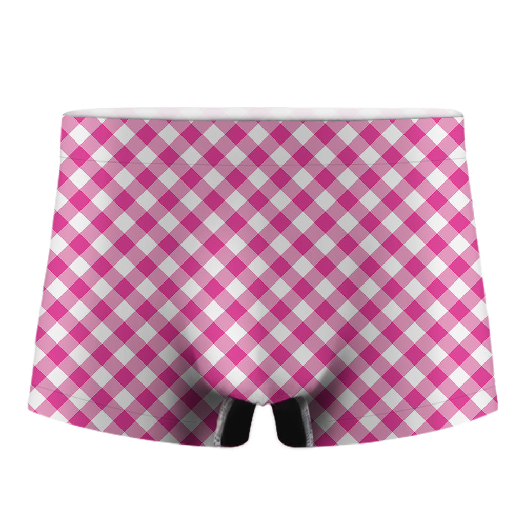 Magenta Pink And White Gingham Print Men's Boxer Briefs