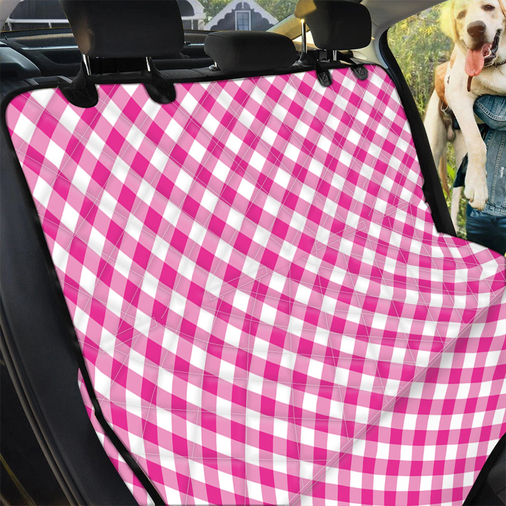 Magenta Pink And White Gingham Print Pet Car Back Seat Cover