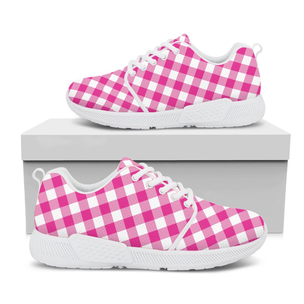 Magenta Pink And White Gingham Print White Athletic Shoes