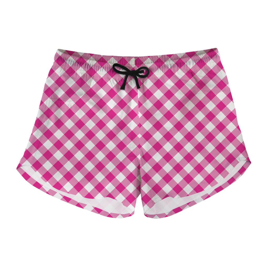 Magenta Pink And White Gingham Print Women's Shorts