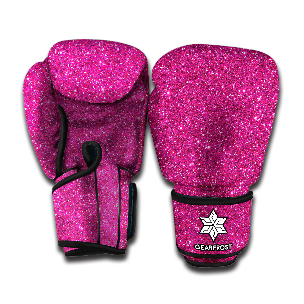 Magenta Pink Glitter Texture Print Boxing Gloves