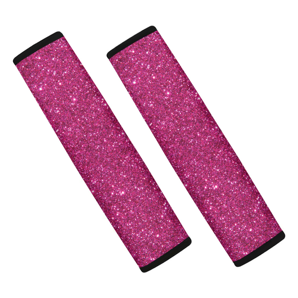 Magenta Pink Glitter Texture Print Car Seat Belt Covers