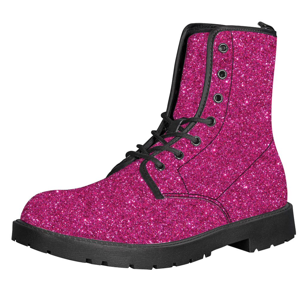 Magenta Pink Glitter Texture Print Leather Boots