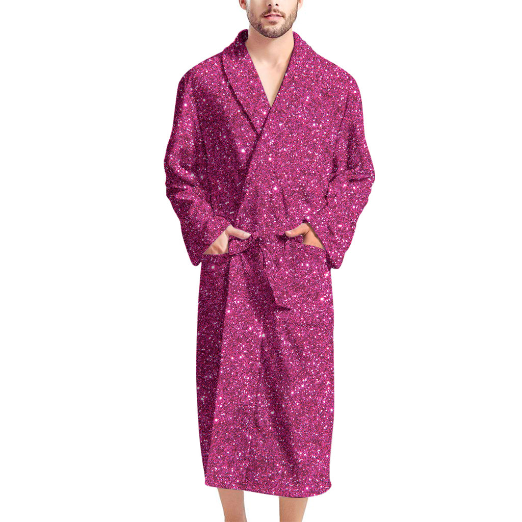 Magenta Pink Glitter Texture Print Men's Bathrobe