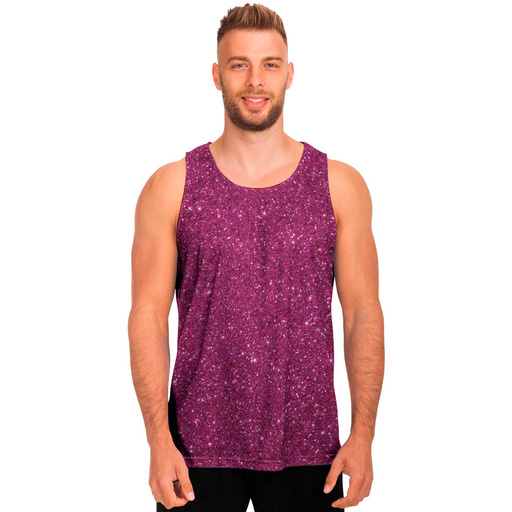 Magenta Pink Glitter Texture Print Men's Tank Top