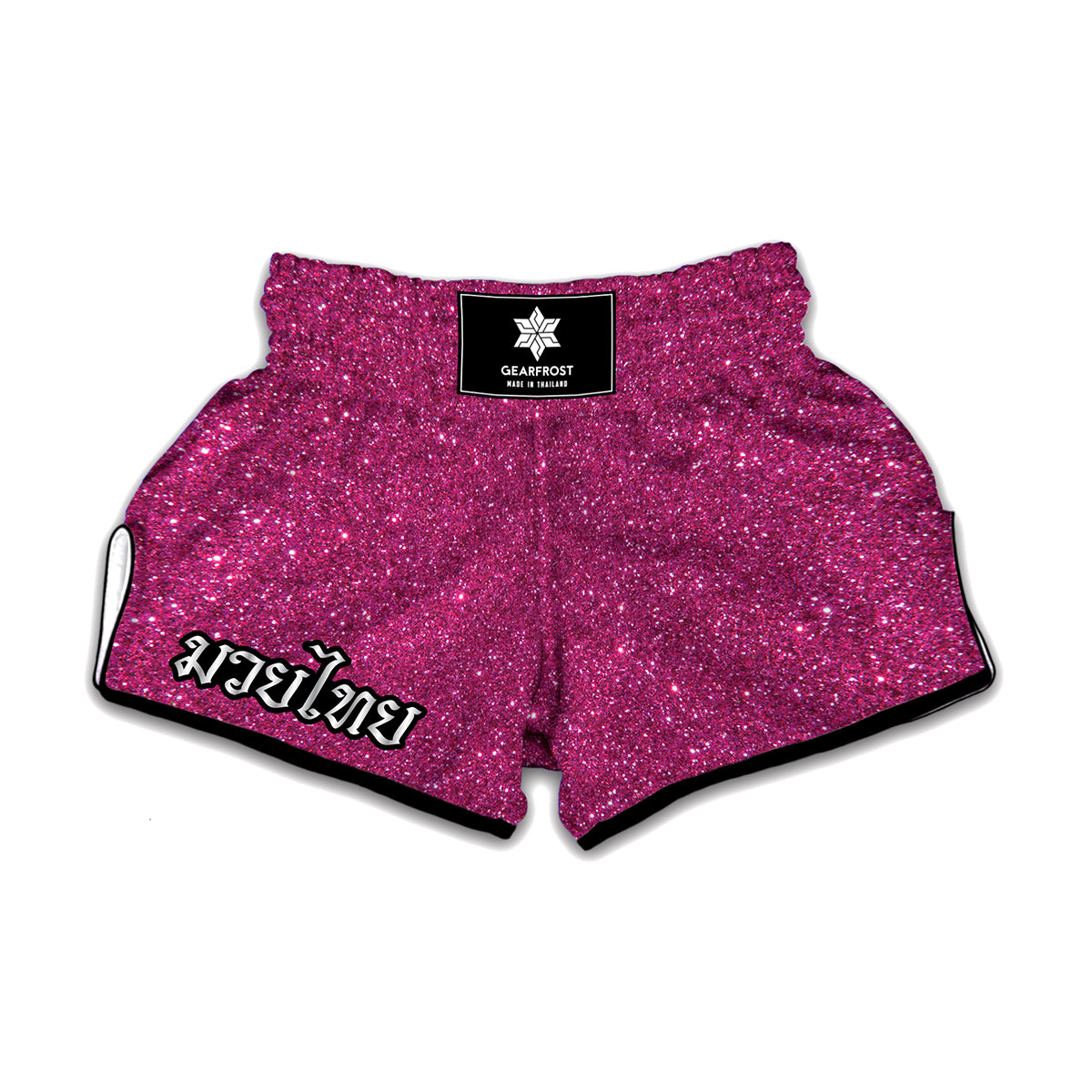 Magenta Pink Glitter Texture Print Muay Thai Boxing Shorts