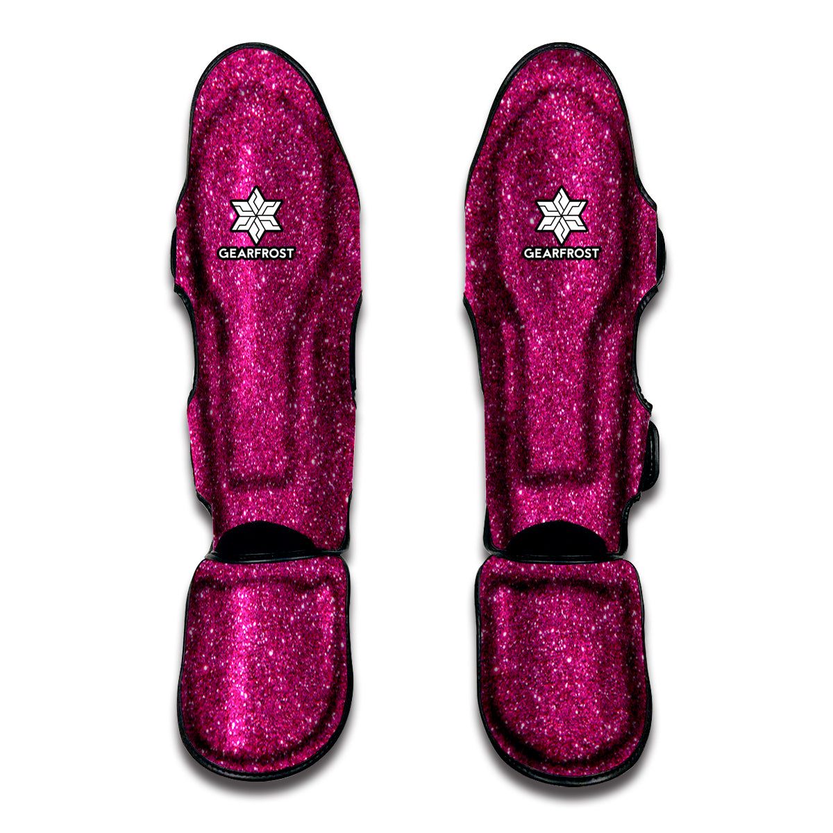 Magenta Pink Glitter Texture Print Muay Thai Shin Guards