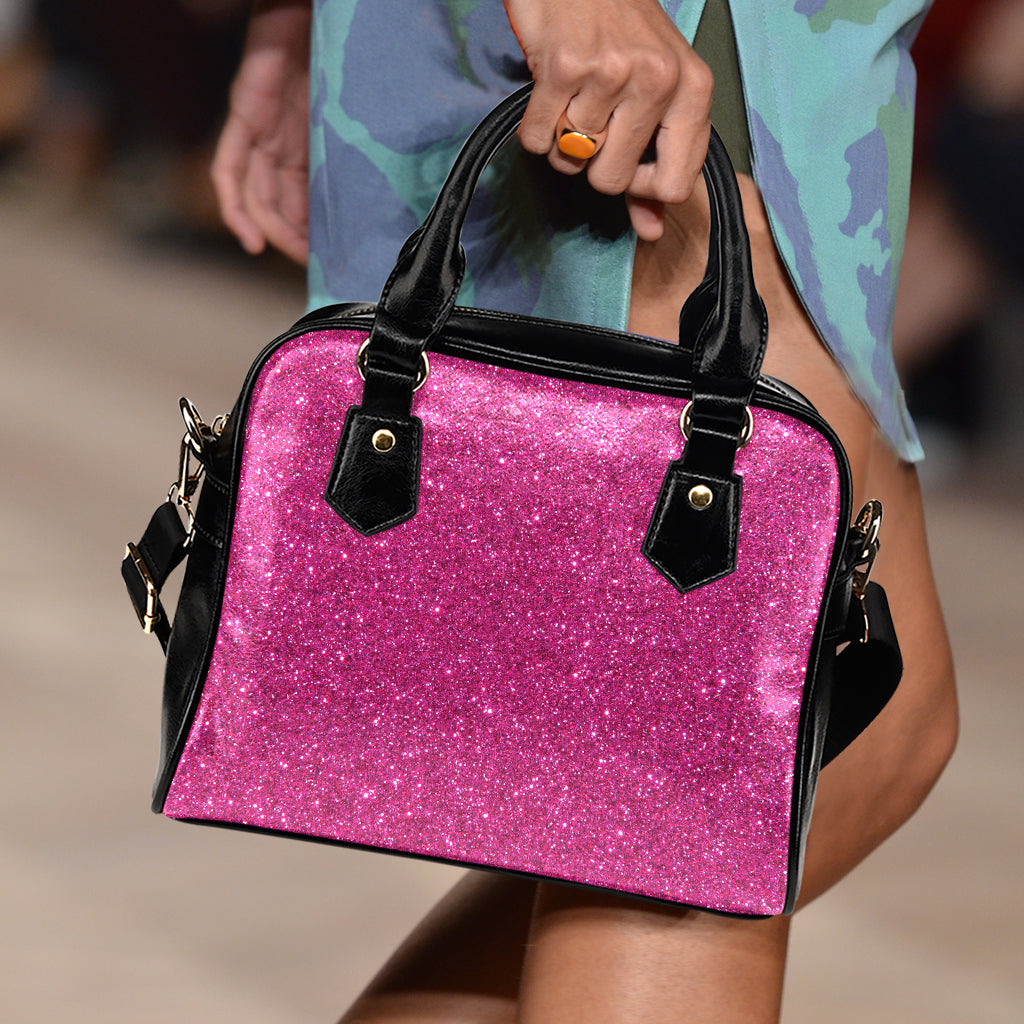 Magenta Pink Glitter Texture Print Shoulder Handbag