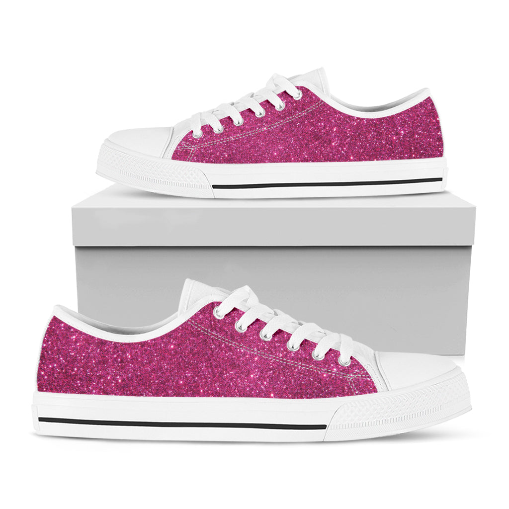 Magenta Pink Glitter Texture Print White Low Top Shoes