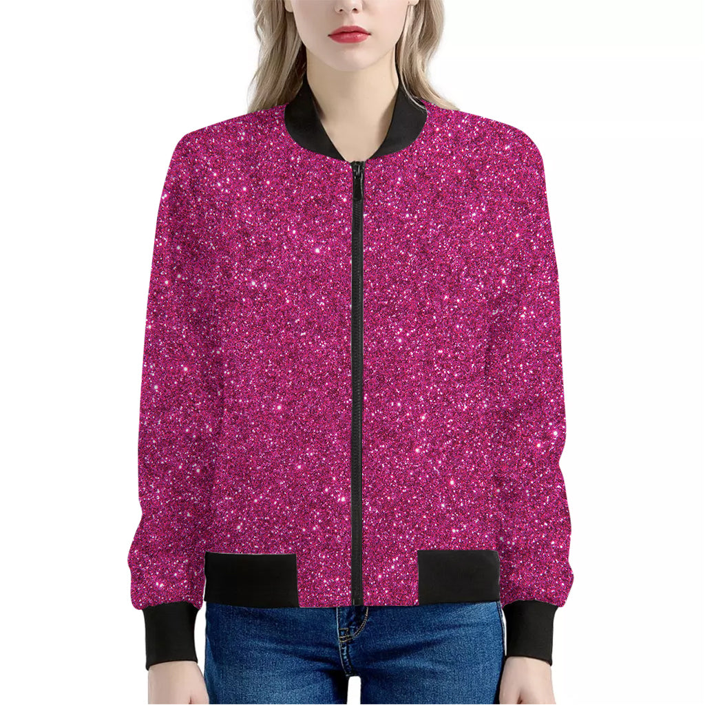 Magenta Pink Glitter Texture Print Women's Bomber Jacket