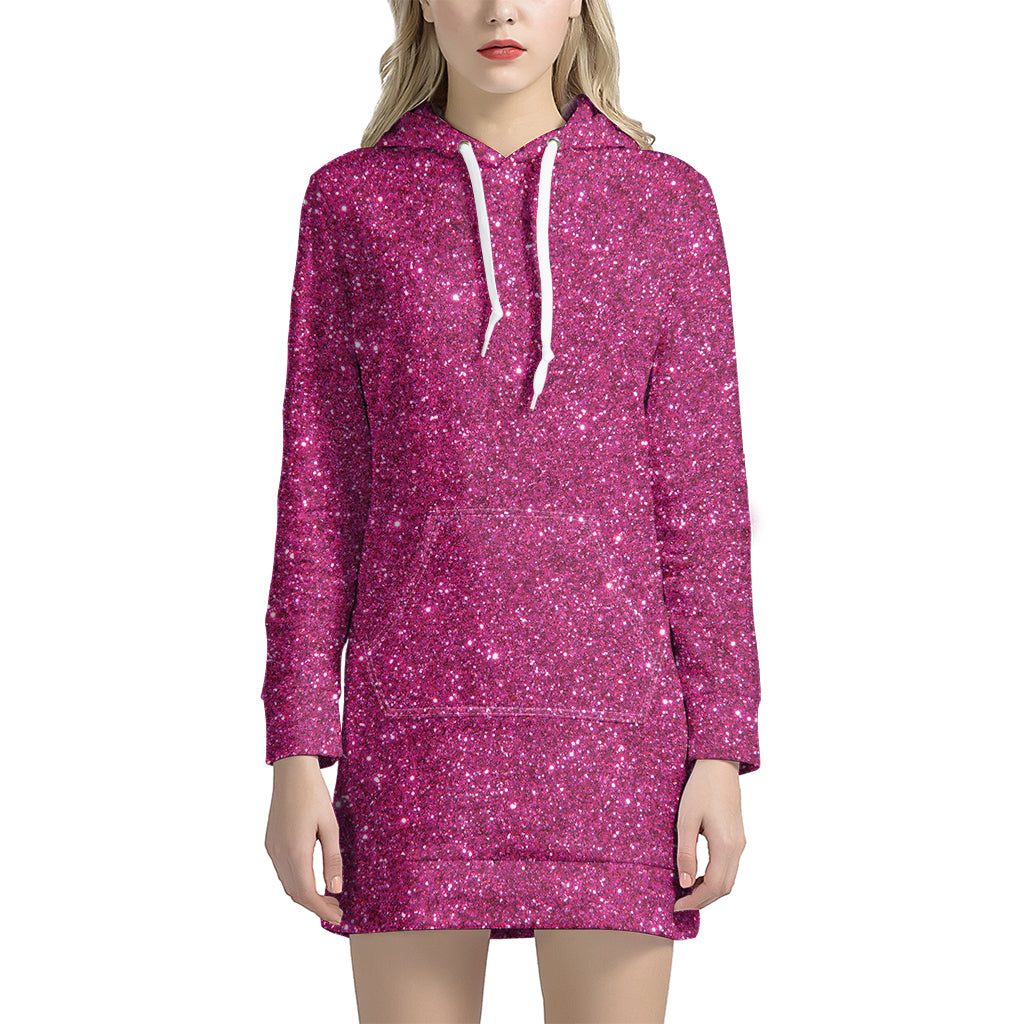 Magenta Pink Glitter Texture Print Women's Pullover Hoodie Dress