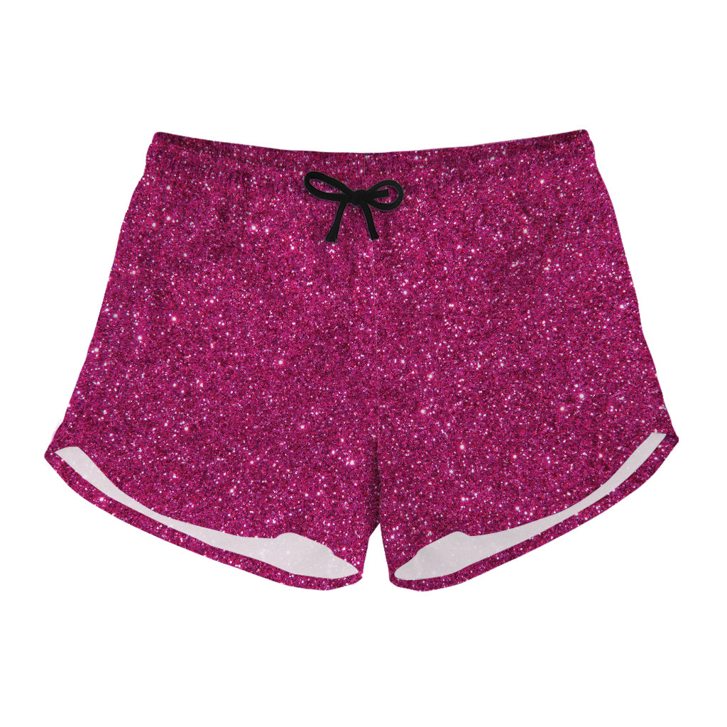 Magenta Pink Glitter Texture Print Women's Shorts