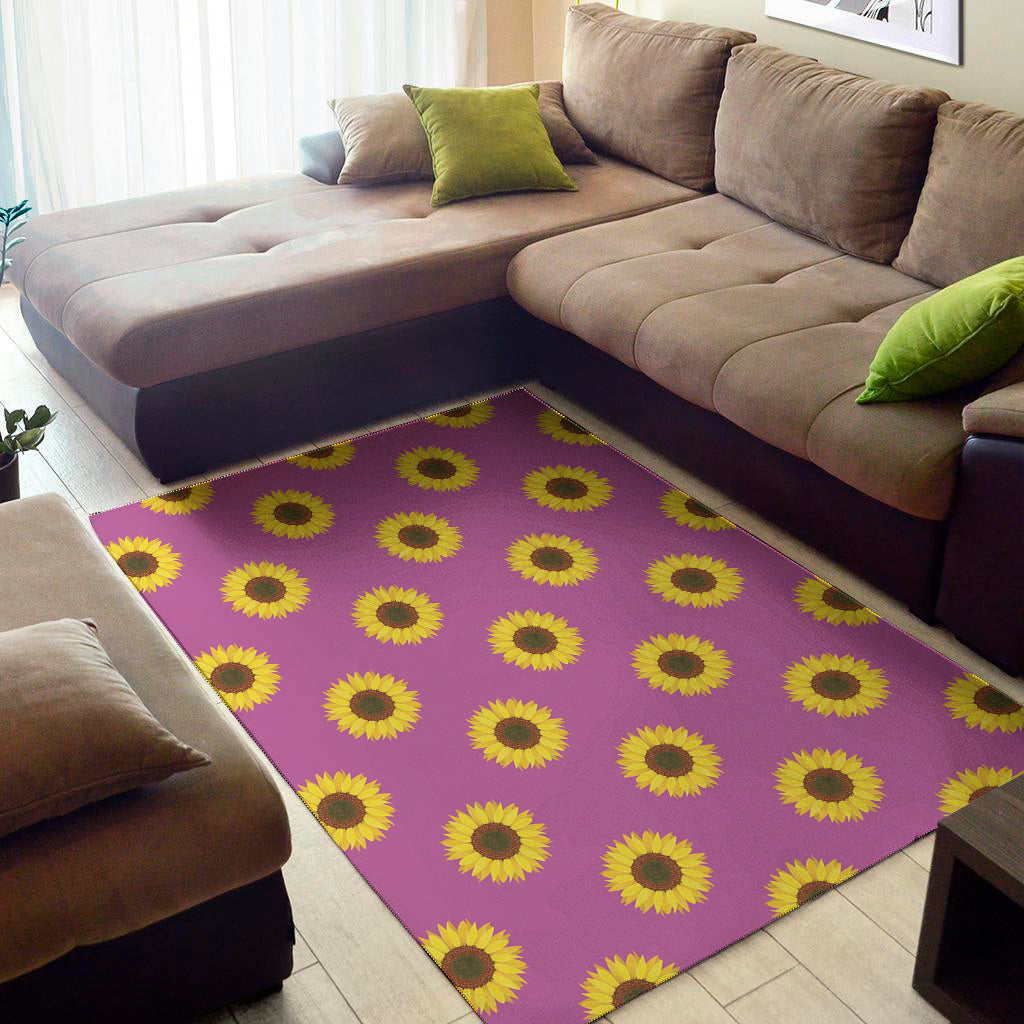 Magenta Pink Sunflower Pattern Print Area Rug