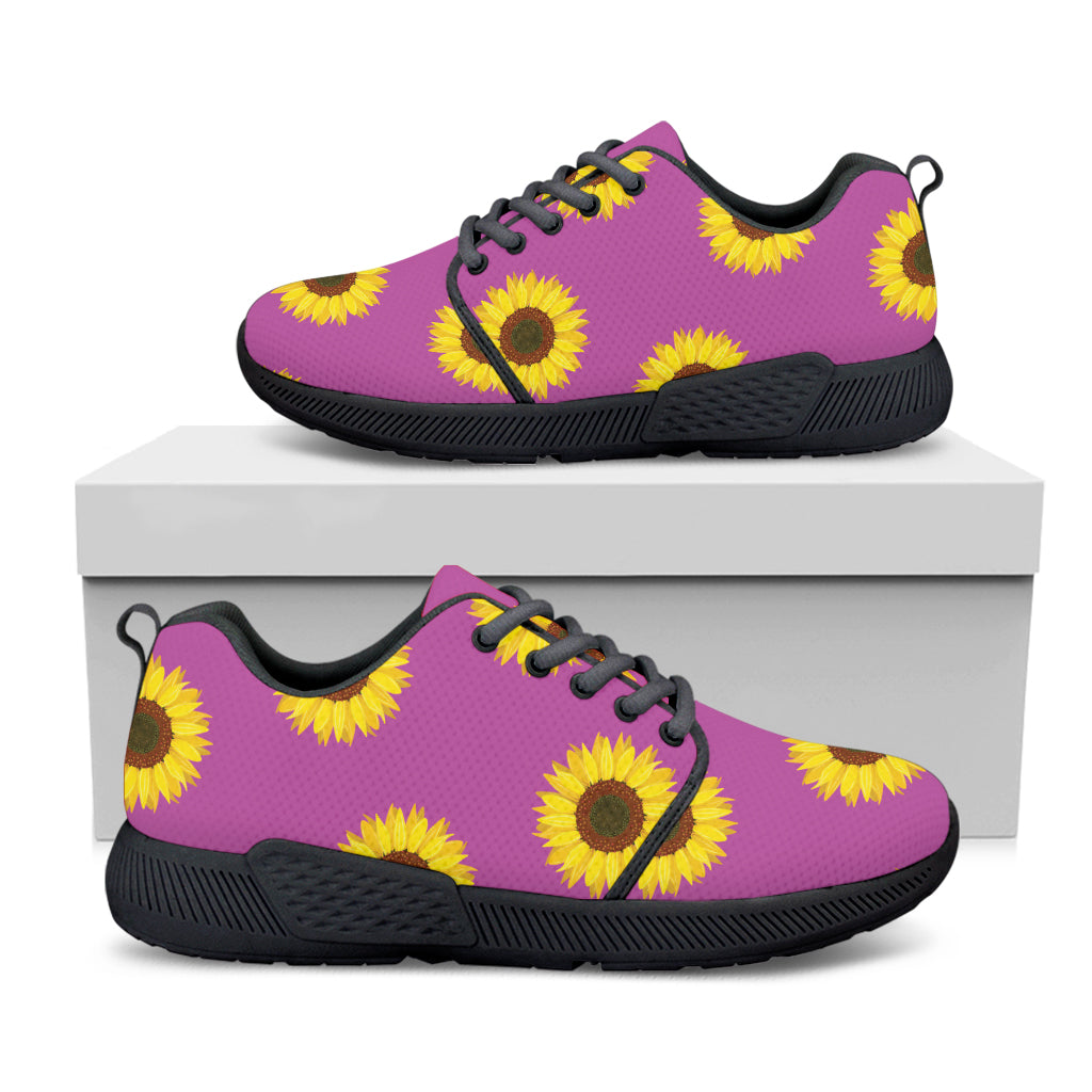 Magenta Pink Sunflower Pattern Print Black Athletic Shoes