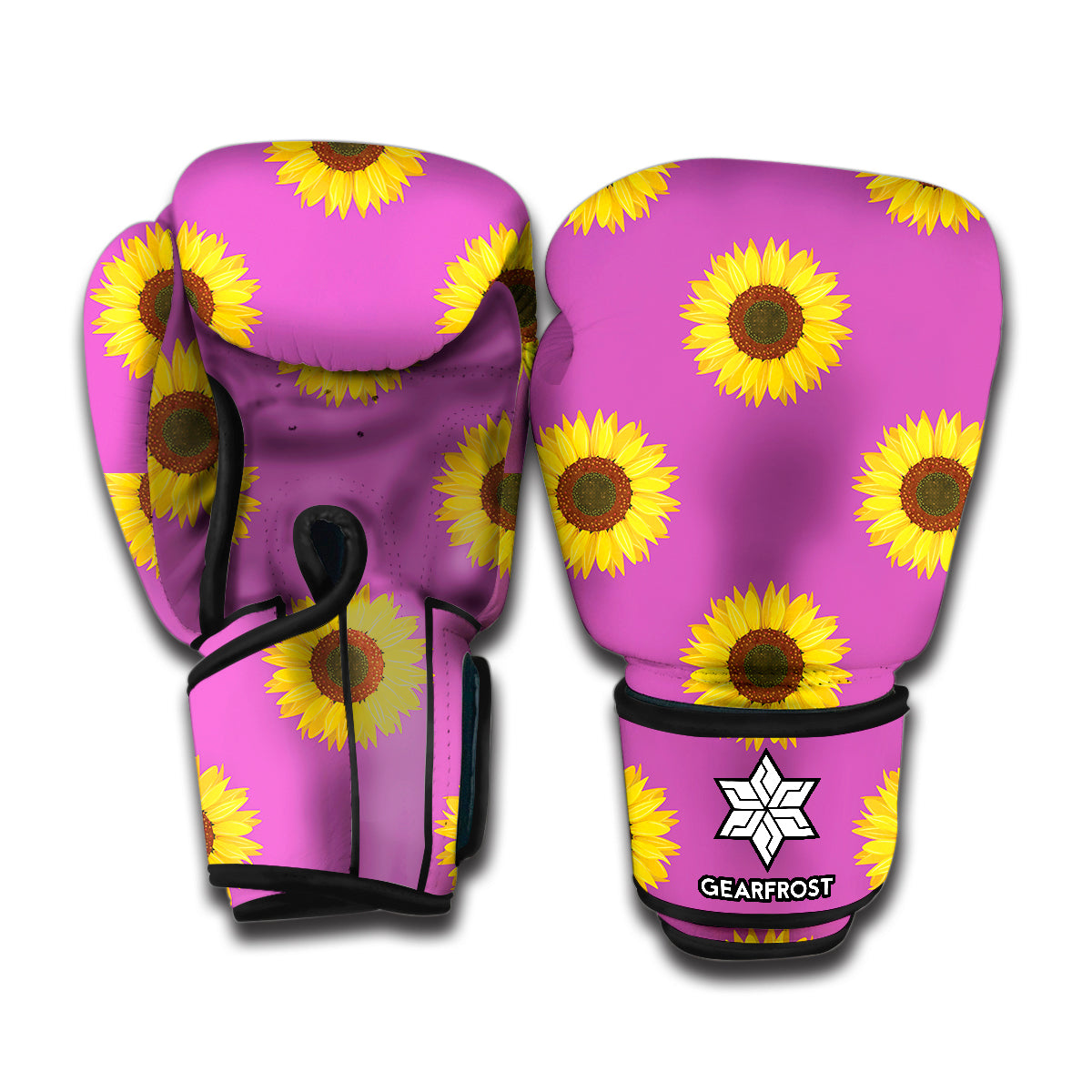 Magenta Pink Sunflower Pattern Print Boxing Gloves