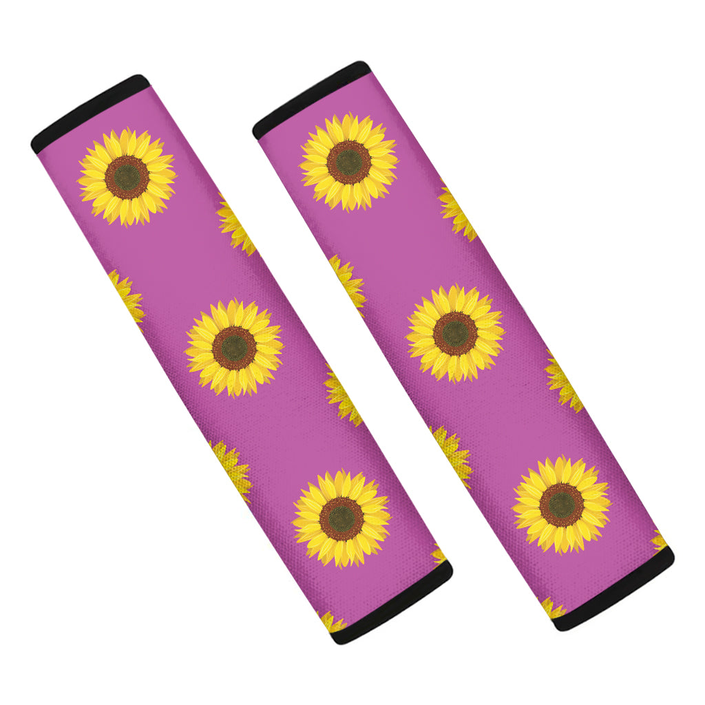 Magenta Pink Sunflower Pattern Print Car Seat Belt Covers