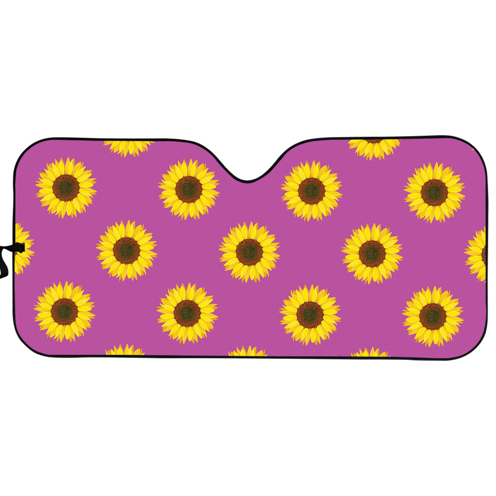 Magenta Pink Sunflower Pattern Print Car Sun Shade