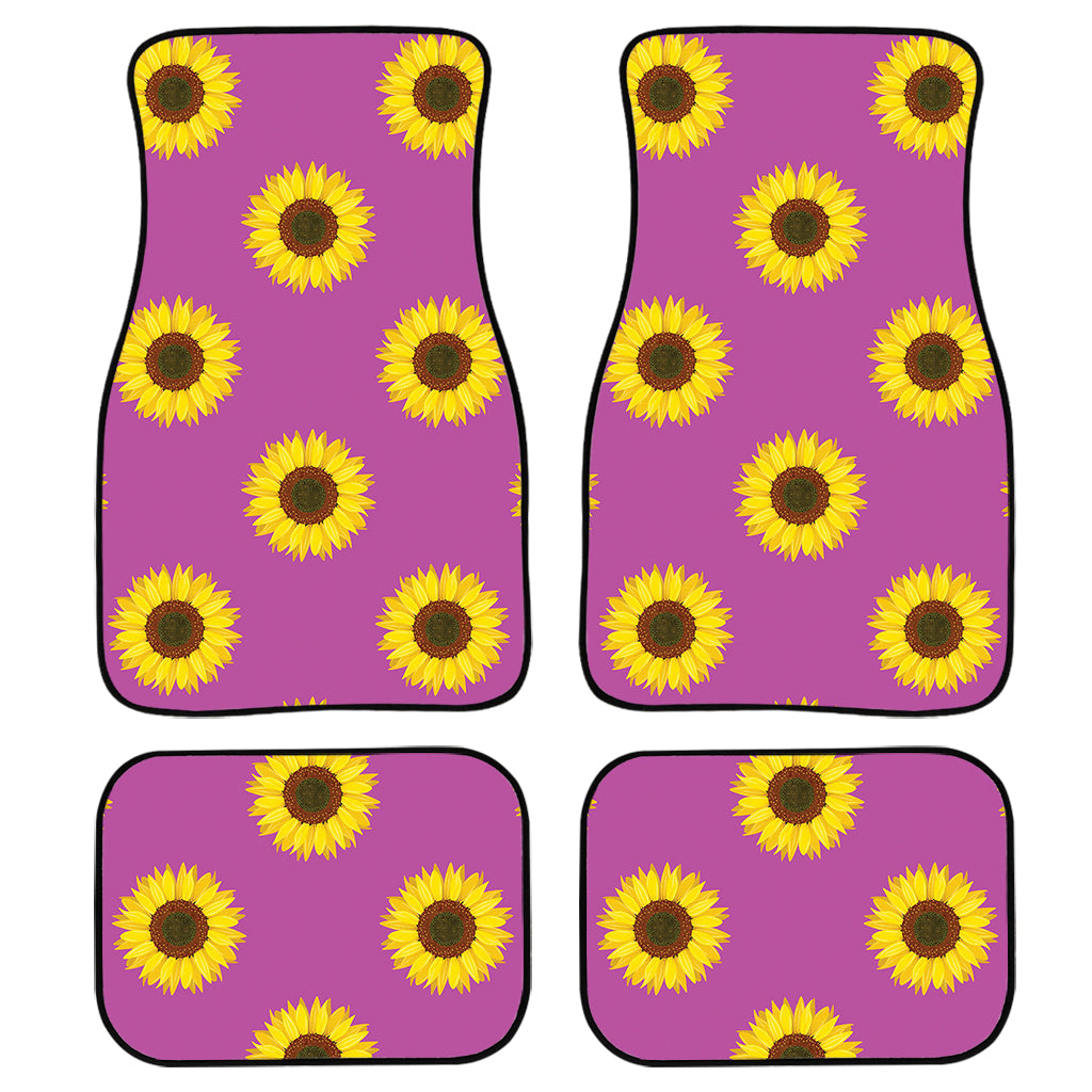 Magenta Pink Sunflower Pattern Print Front and Back Car Floor Mats