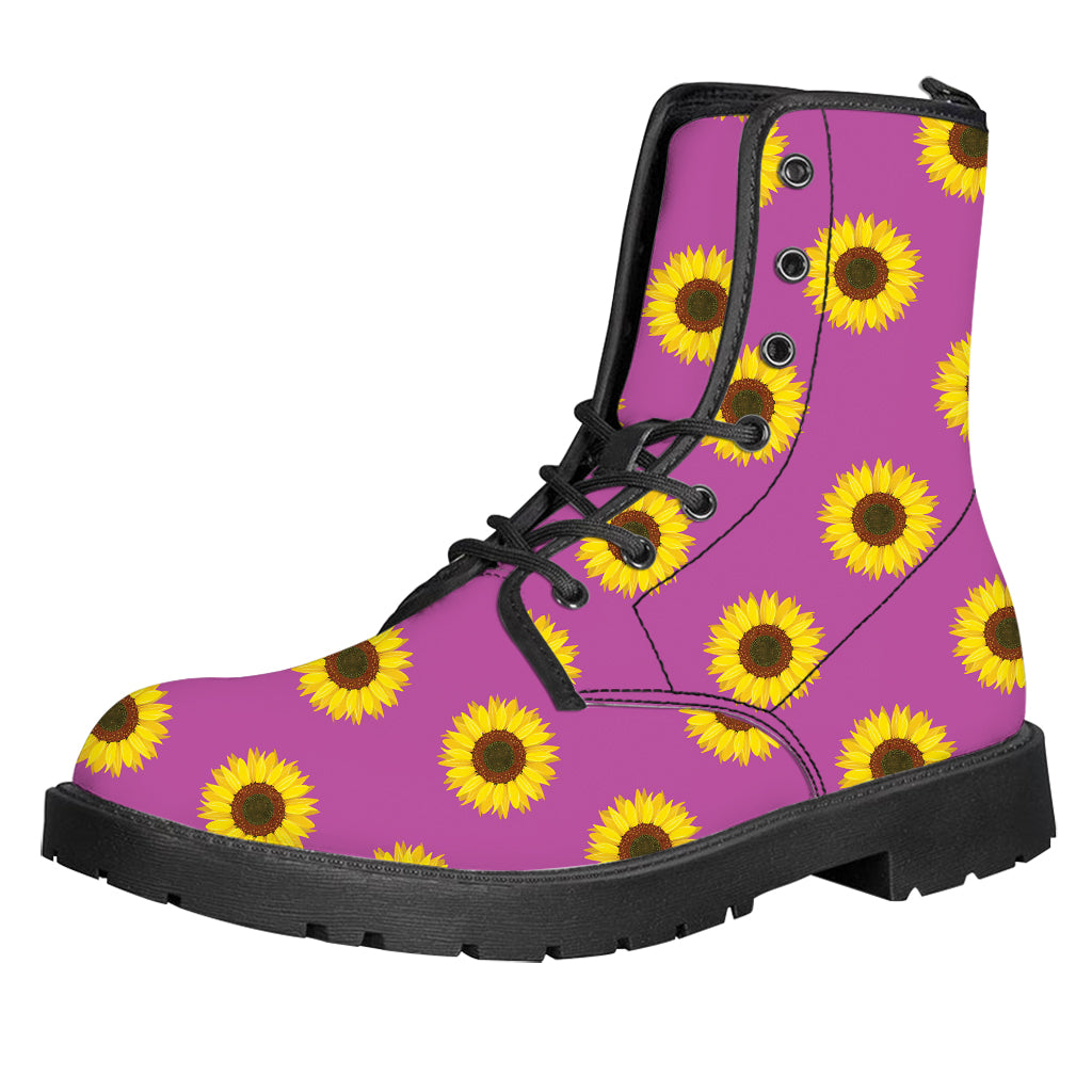 Magenta Pink Sunflower Pattern Print Leather Boots