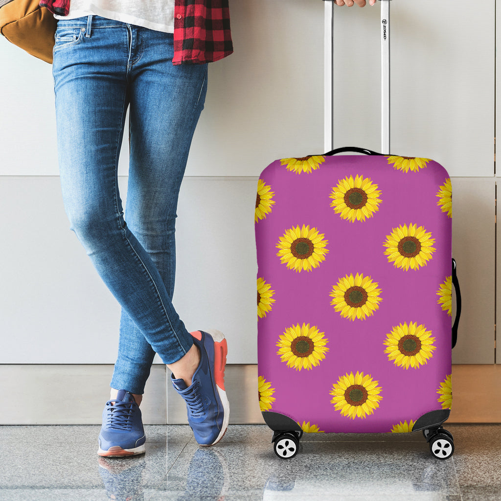 Magenta Pink Sunflower Pattern Print Luggage Cover