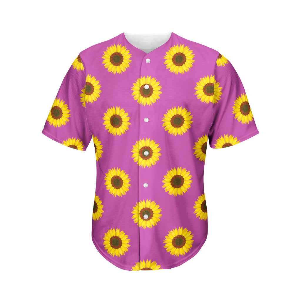 Magenta Pink Sunflower Pattern Print Men's Baseball Jersey