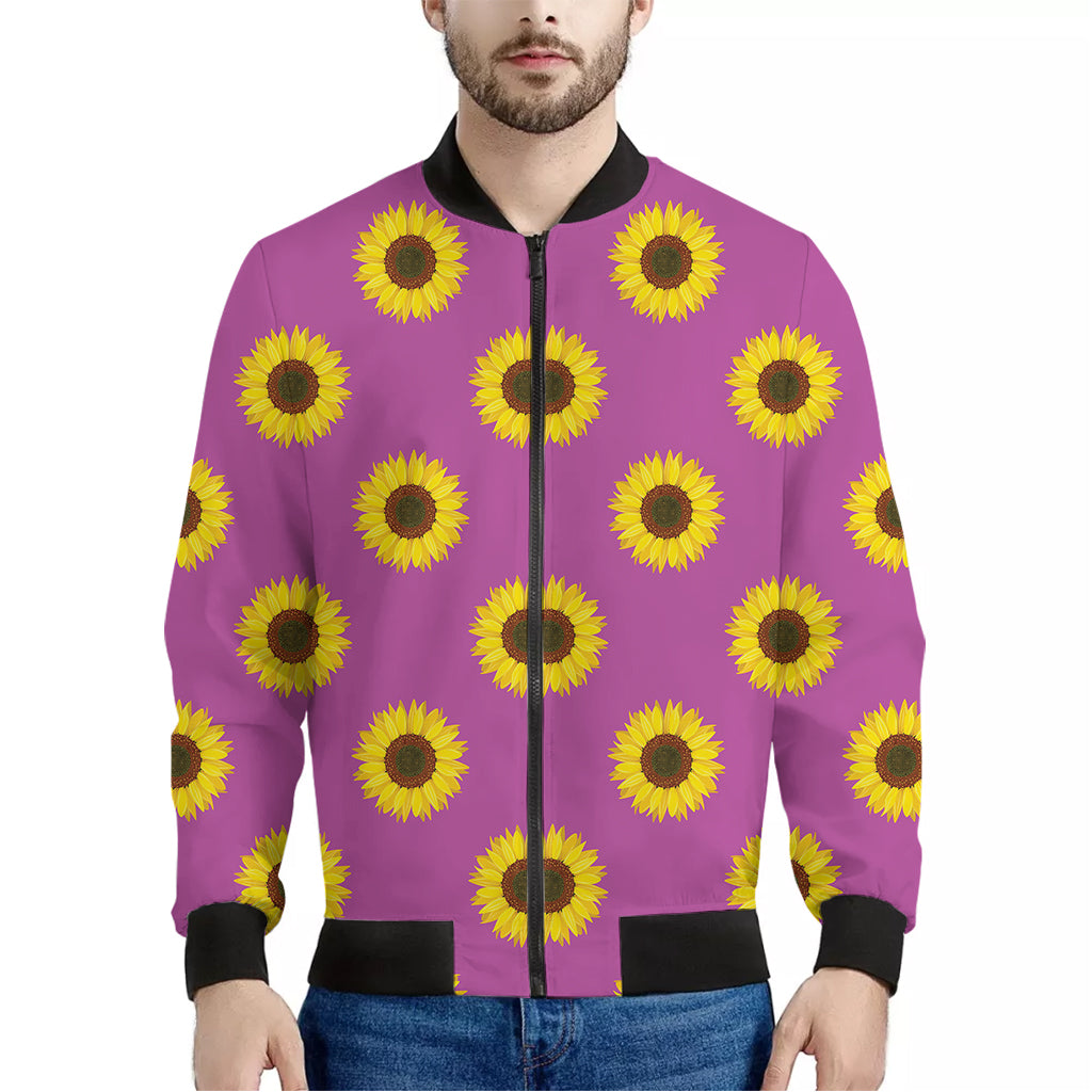 Magenta Pink Sunflower Pattern Print Men's Bomber Jacket