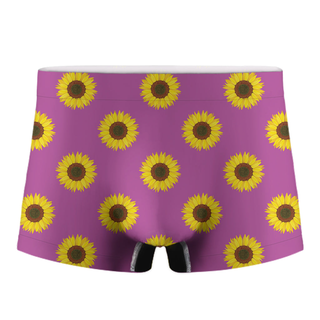 Magenta Pink Sunflower Pattern Print Men's Boxer Briefs