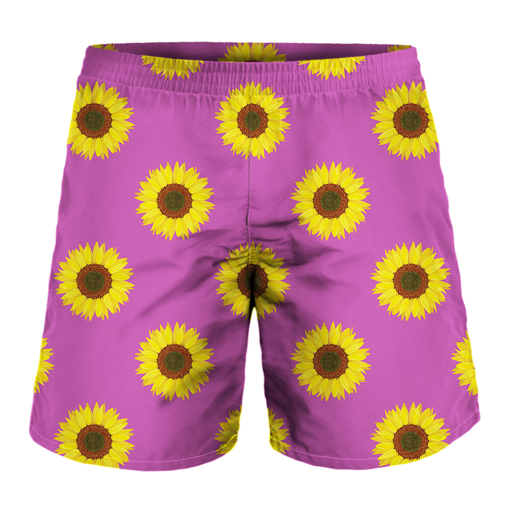 Magenta Pink Sunflower Pattern Print Men's Shorts