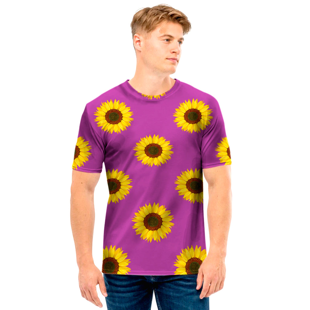 Magenta Pink Sunflower Pattern Print Men's T-Shirt