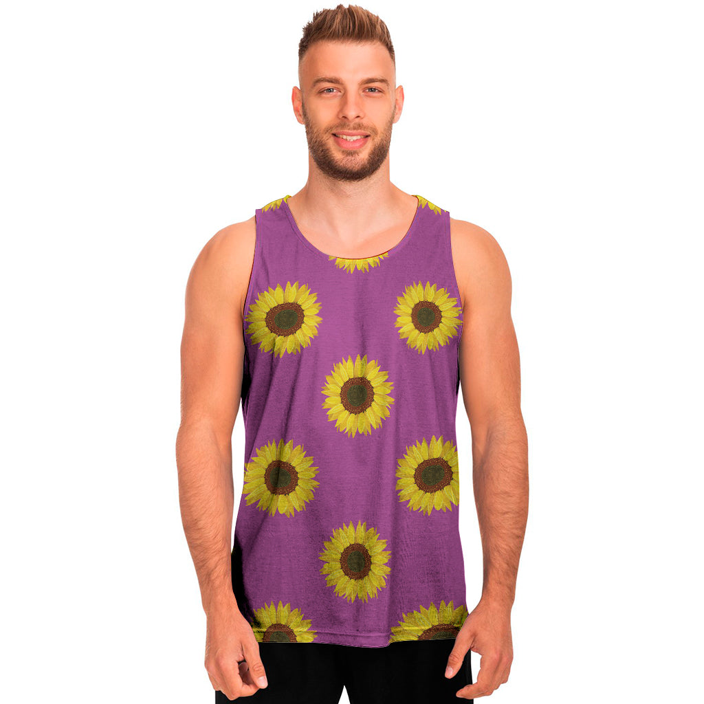 Magenta Pink Sunflower Pattern Print Men's Tank Top