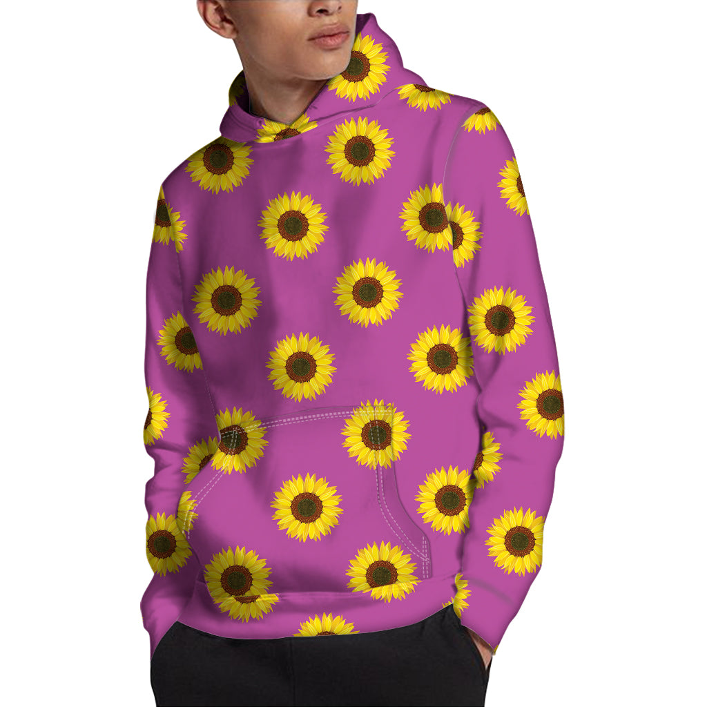 Magenta Pink Sunflower Pattern Print Pullover Hoodie