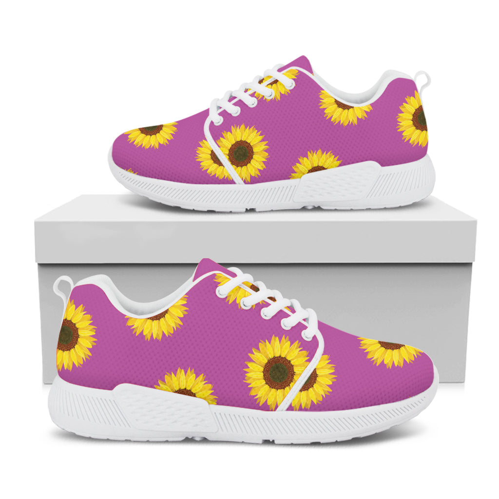 Magenta Pink Sunflower Pattern Print White Athletic Shoes