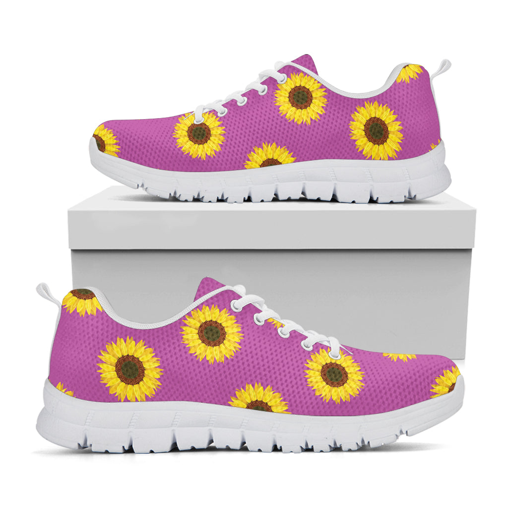 Magenta Pink Sunflower Pattern Print White Sneakers