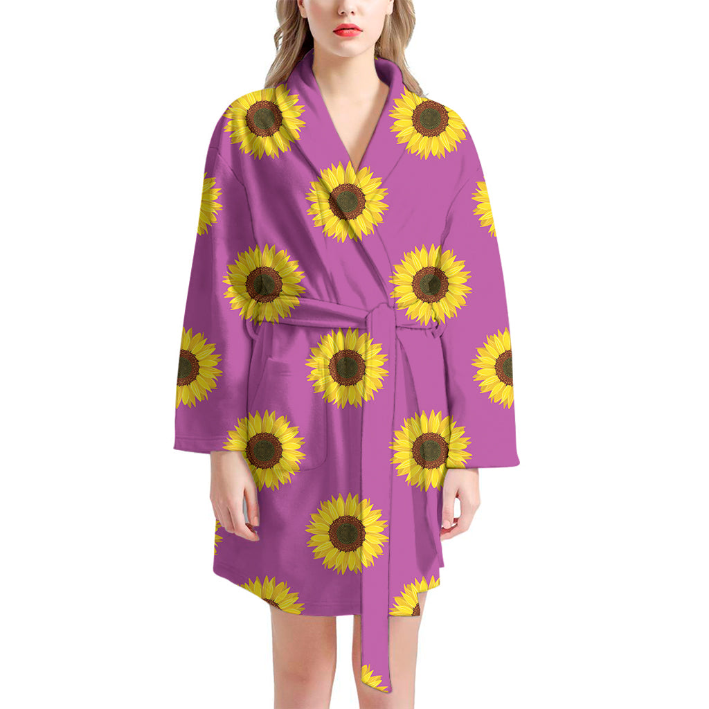 Magenta Pink Sunflower Pattern Print Women's Bathrobe