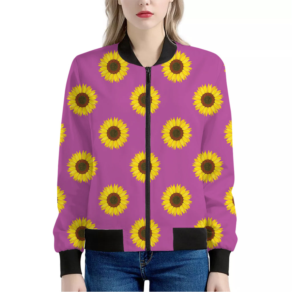 Magenta Pink Sunflower Pattern Print Women's Bomber Jacket