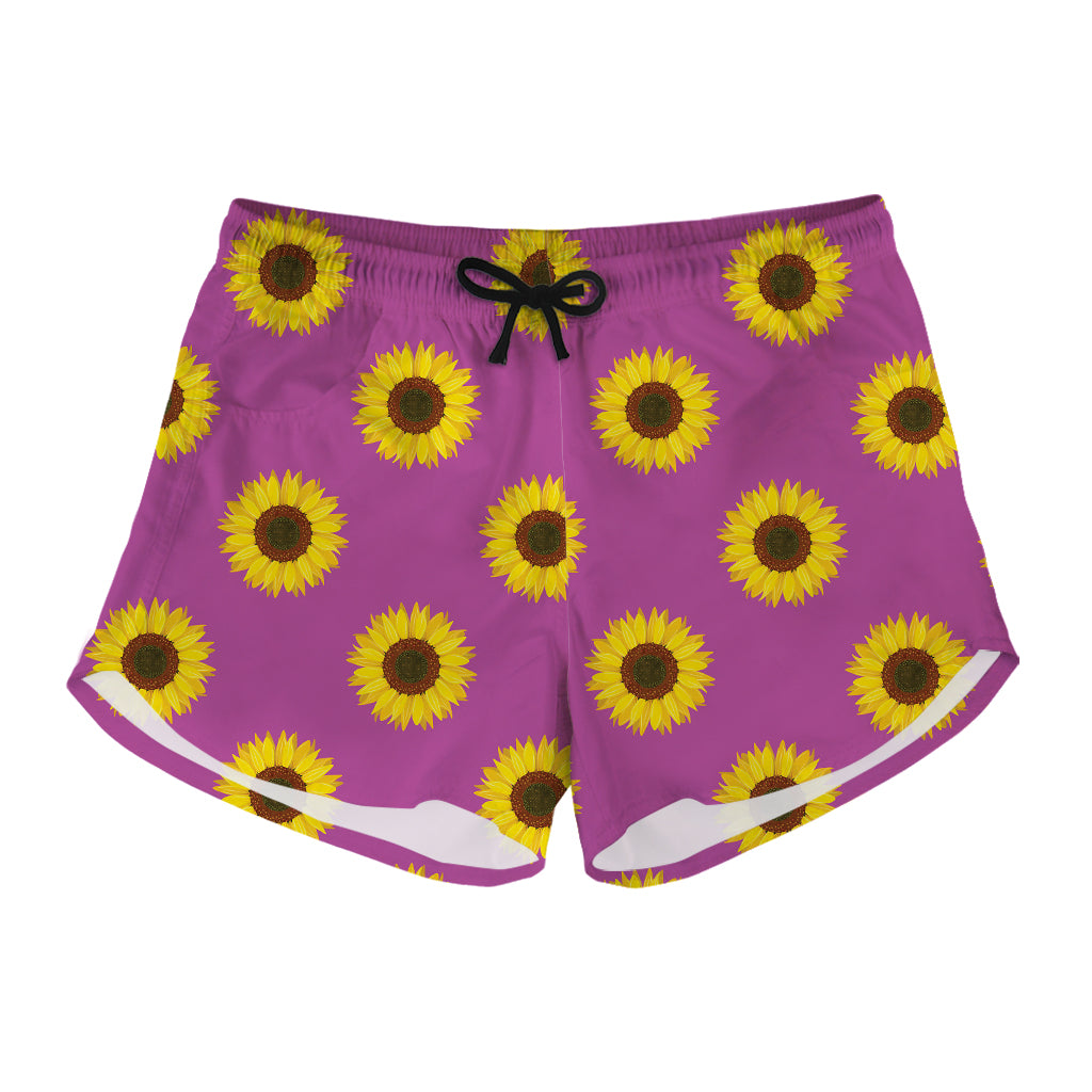 Magenta Pink Sunflower Pattern Print Women's Shorts