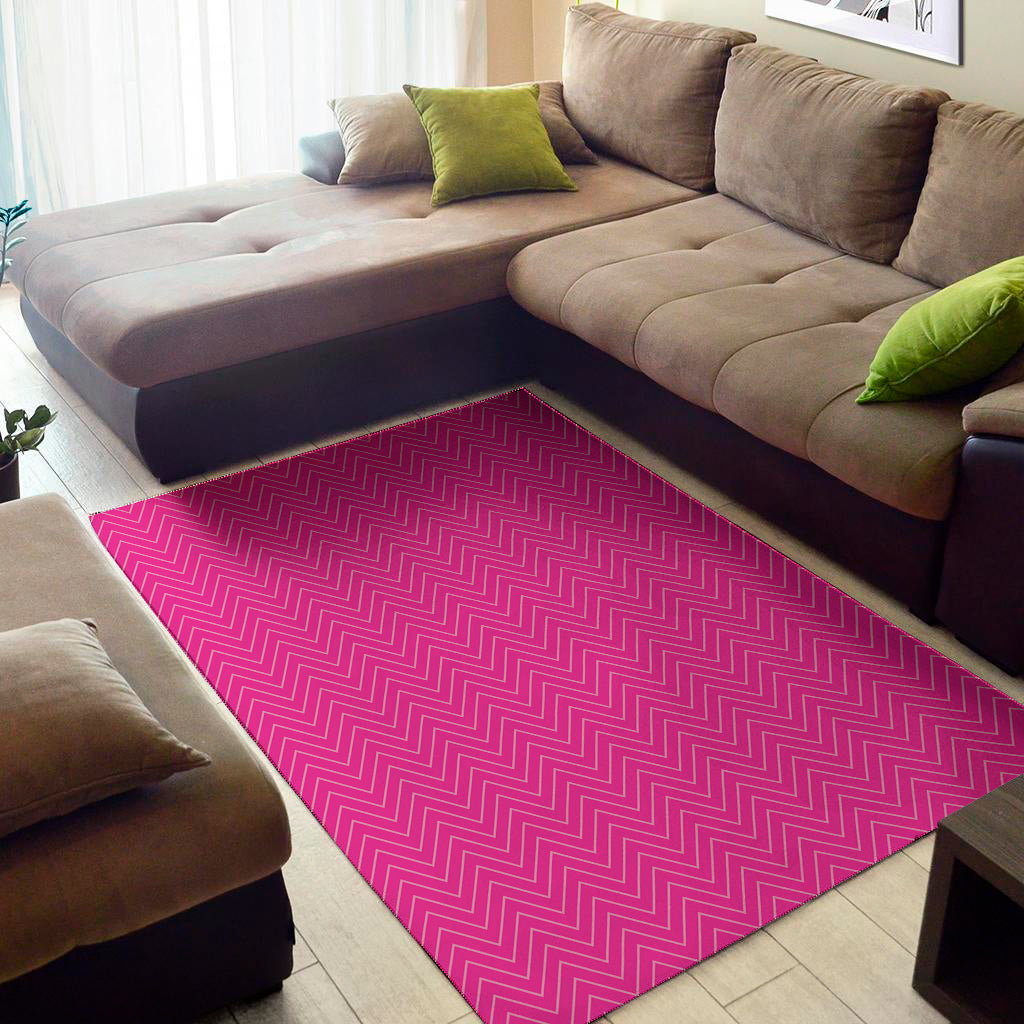 Magenta Pink Zigzag Pattern Print Area Rug