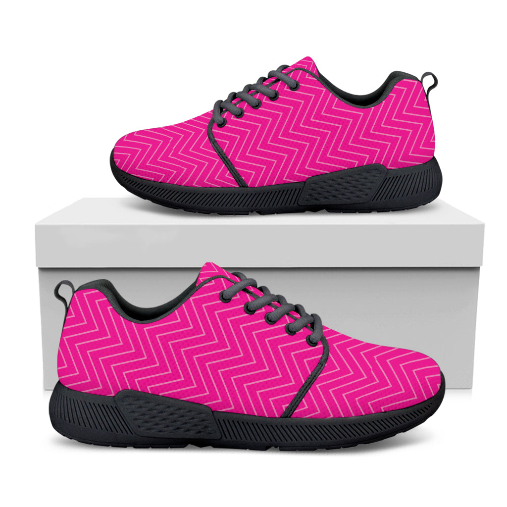 Magenta Pink Zigzag Pattern Print Black Athletic Shoes