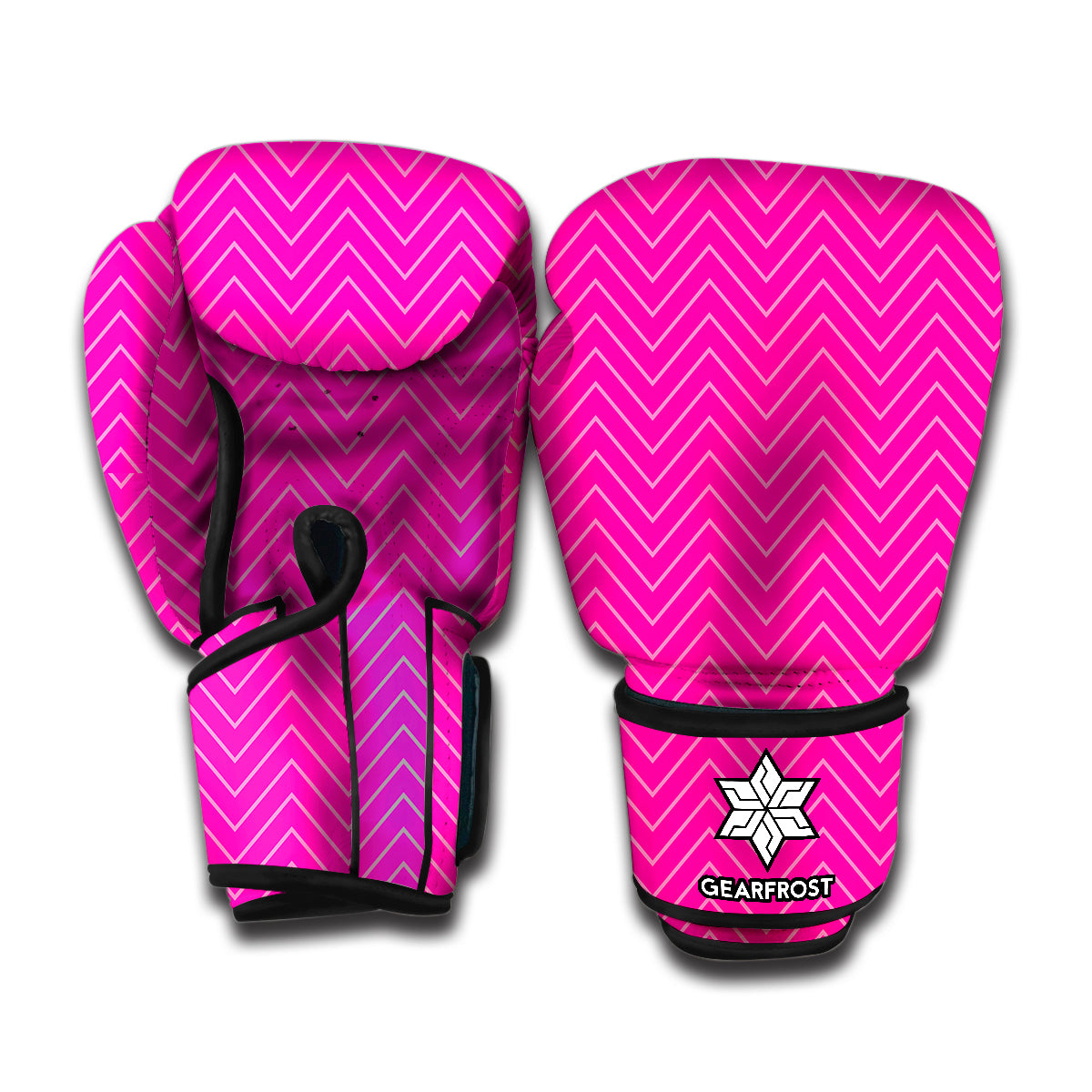 Magenta Pink Zigzag Pattern Print Boxing Gloves