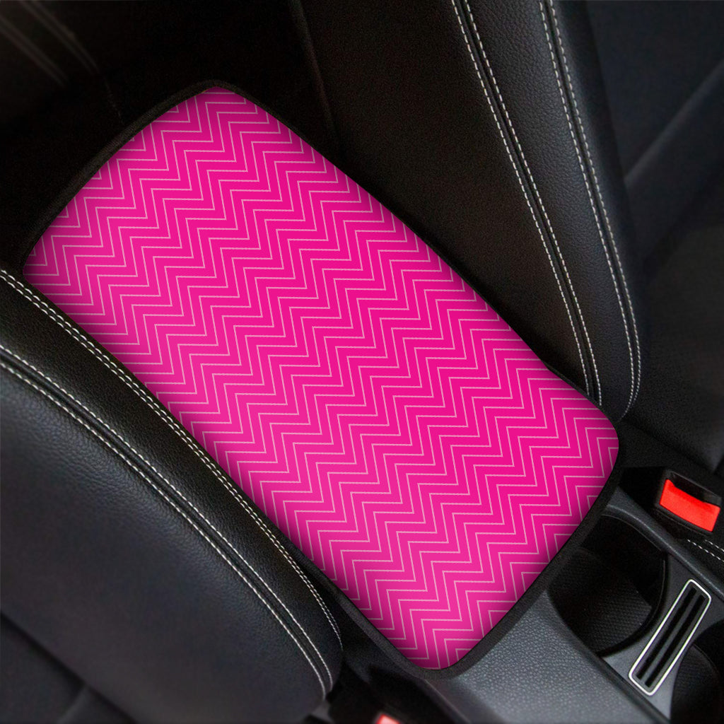 Magenta Pink Zigzag Pattern Print Car Center Console Cover